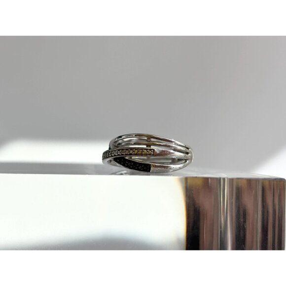 CZ & Black Spinel Multi Shanked Unusual 925 Sterling Silver Vintage Ring - sz 7 - Picture 6 of 13